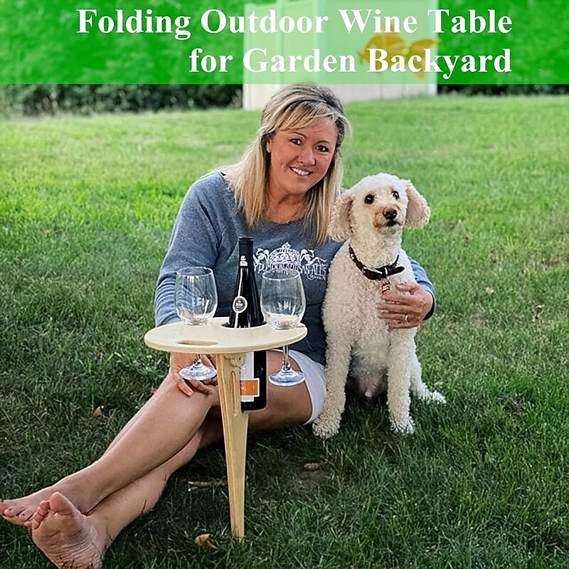 Folding Outdoor Wine Table for Planter Pot Beach and Lawn Wine Holder, Travel Camping Outdoor Table, Wooden Cross Design, Suitable for Courtyard Furniture4