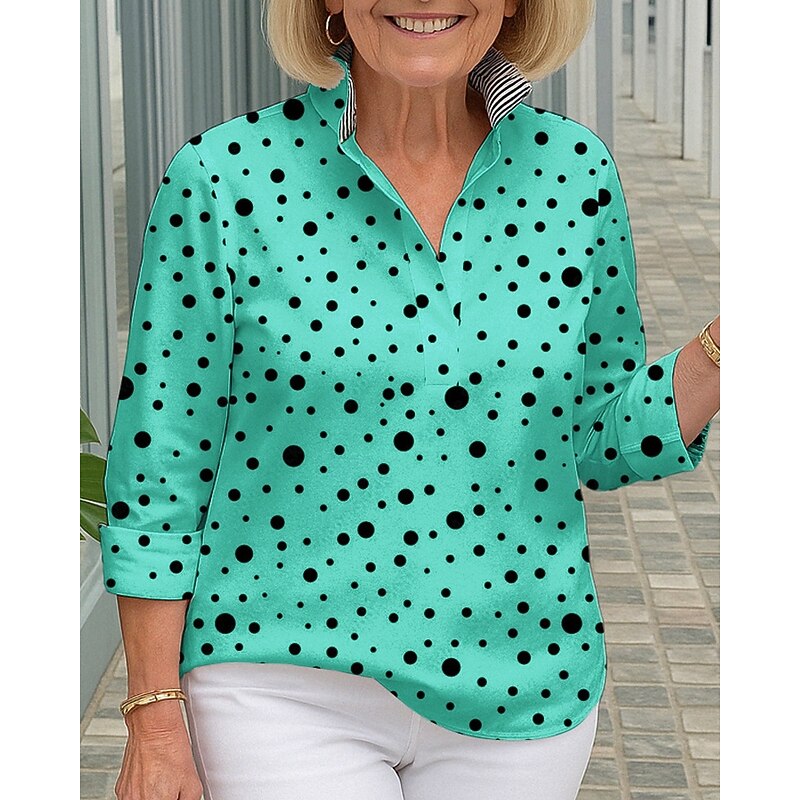 Women's Shirt Blouse Polka Dot Modern Casual Long Sleeve Shirt Collar Regular Tops Daily Going out Print White Yellow Sky Blue Green Fall3
