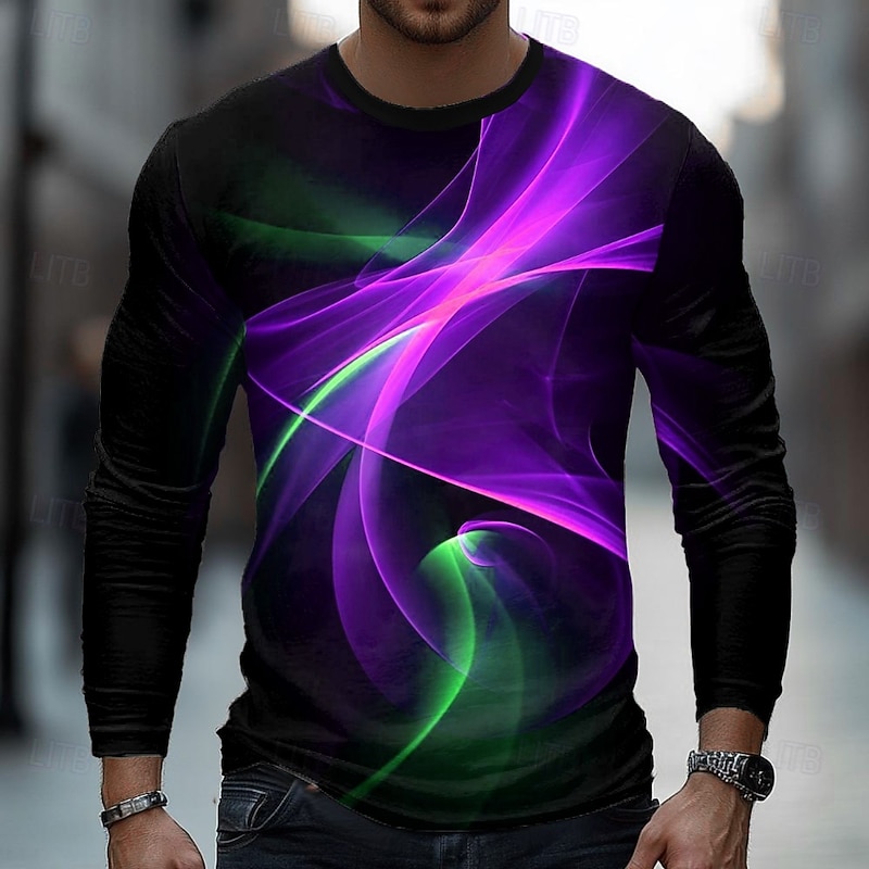 Men's Geometric Line T Shirt Long Sleeve T shirt 3D Print Crew Neck Shirt Fashion Daily Basic Street Casual Daily Yellow Red Purple Summer Spring Clothing Apparel S M L XL XXL XXXL2
