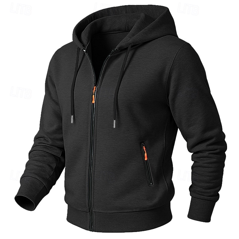 Men's Hoodie Full Zip Hoodie Fleece Hoodie Tactical Hoodie Black Navy Blue Light Grey Dark Gray Hooded Plain Zipper Sports & Outdoor Casual Daily Streetwear Cool Sportswear Spring &  Fall All Seasons3