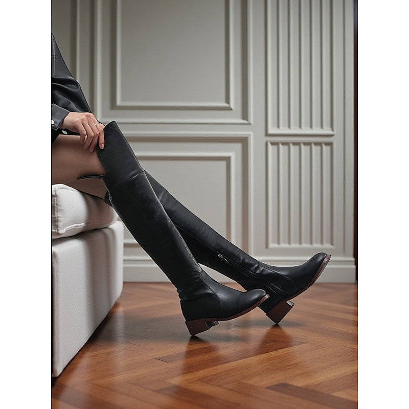 Women's Over the Knee Boots with Side Zipper, Low Block Heel Riding Style Shoes for Casual Streetwear and Urban Outfits2