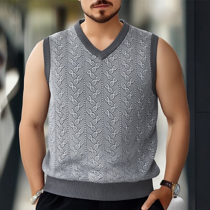 Men's Sweater Vest Dress Sweater Pullover Sweater Jumper Vest Knit Sweater Ribbed Knit Regular Tops Jacquard Knitted Color Block V Neck Fashion Casual Vacation Daily Wear Clothing Apparel Fall Winter3