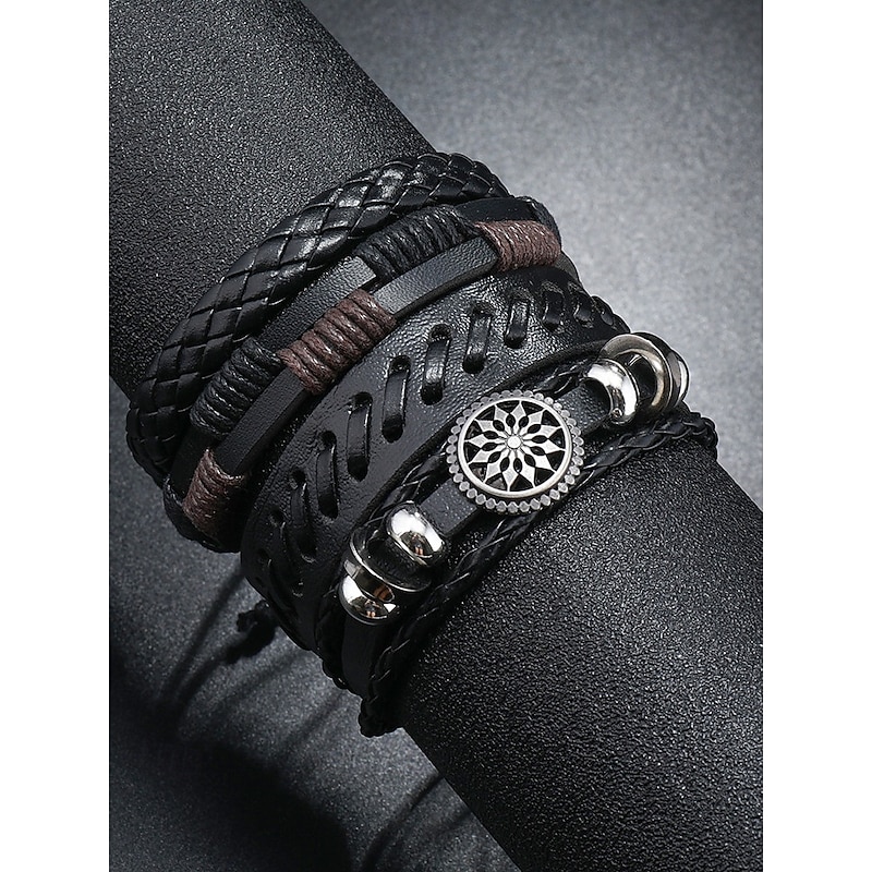 Men's Viking Style Multi-Layer Leather Bracelet Set - Vintage Braided Cuff with Gold Charms, Perfect for Casual Wear, Gifts and Street Style Accessories4