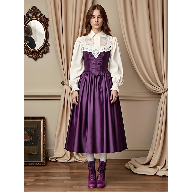 Women's Purple Lace-Up Ankle Boots with Embroidered Panels - 1900s Edwardian Victorian Style Flat Booties for Cosplay, Fall Festivals and Vintage-Inspired Outfits2