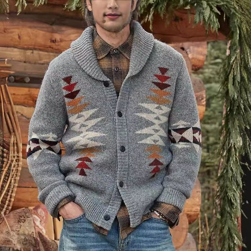 Men's Sweater Dress Sweater Cardigan Sweater Knit Sweater Ribbed Knit Regular Tops Knitted Ribbed Plain Shawl Collar Vintage Fashion Casual Daily Wear Clothing Apparel Fall Winter Gray M L XL