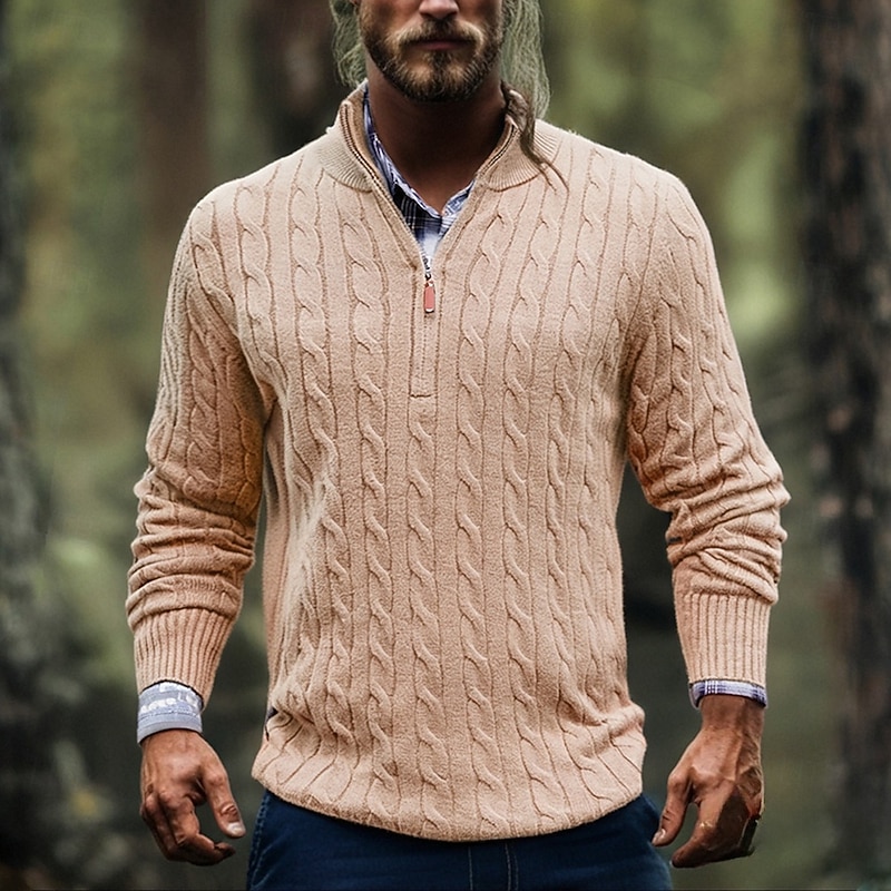 Men's Pullover Sweater Jumper Quarter Zip Sweaters Knit Sweater Ribbed Knit Regular Tops Knitted Plain Stand Collar Fashion Casual Vacation Daily Wear Clothing Apparel Fall Winter Black White M L XL