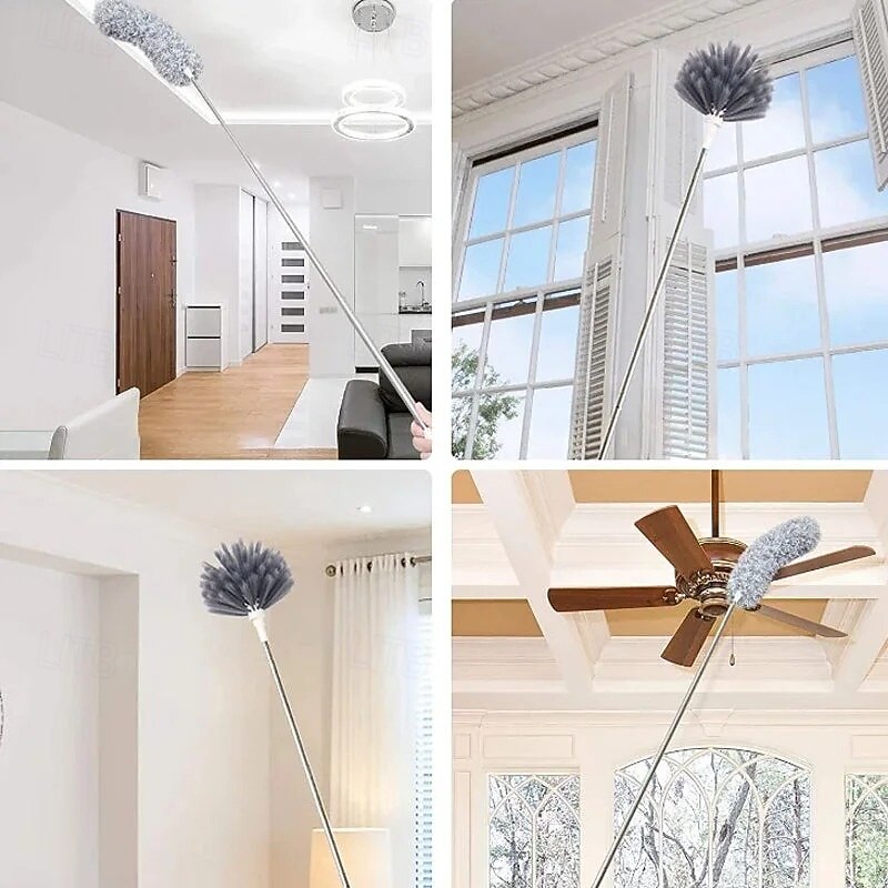 Retractable Washable Curved Microfiber Duster 2.8 Meter Long Extendable Pole Bendable Electrostatic Dust Remover for Home Cleaning High Reach Ceiling Fan Furniture Dusting Tool4