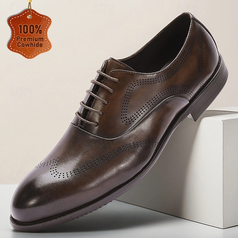 Men's Dark Brown Oxford Dress Shoes – Classic Wingtip Brogue Leather Shoes for Business, Weddings and Formal Occasions