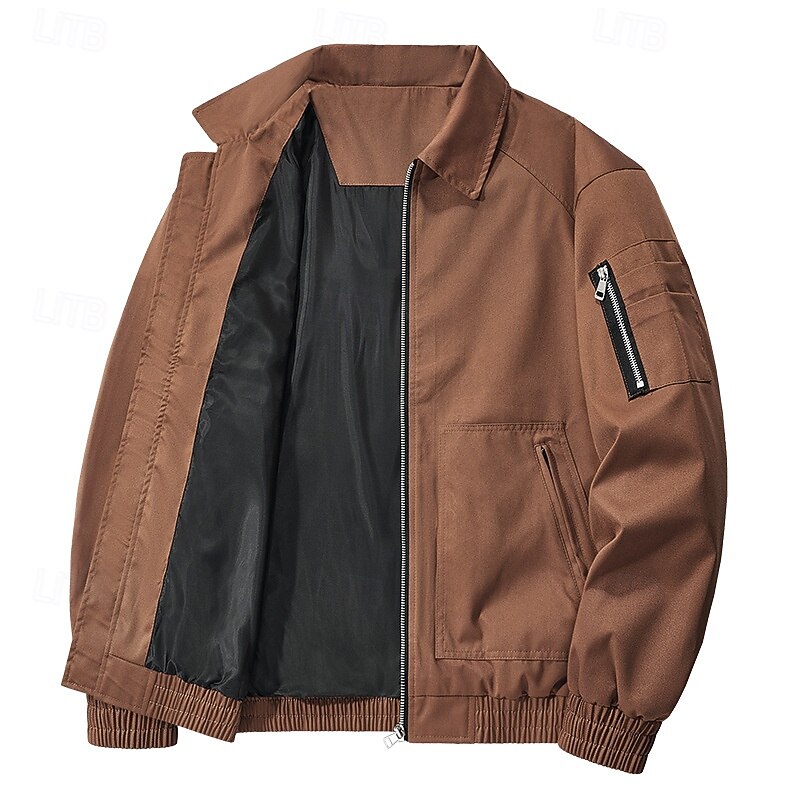 Men's Trucker Jacket Bomber Jacket Cargo Jacket Outdoor Casual Windbreaker Full Zip Zipper Pocket Fall Solid Color Punk Active Regular Black White Blue Purple Brown Jacket4