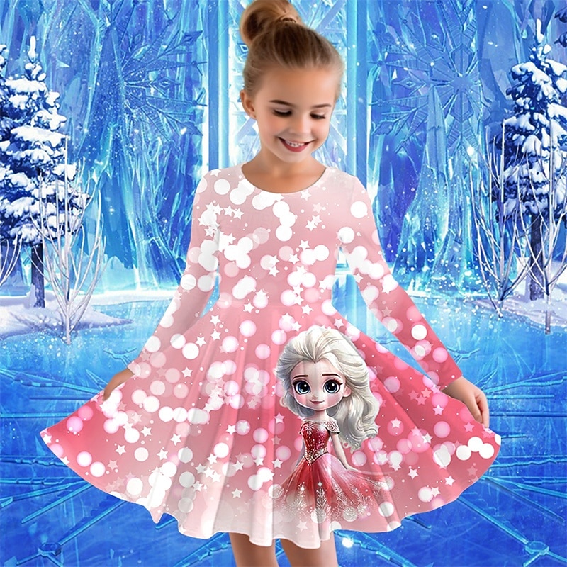 Girls' 3D Cartoon Dress Long Sleeve Summer Spring Vacation Daily Holiday Princess Beautiful Sweet Kids 4-12 Years Casual Dress A Line Dress Knee-length Regular Fit3