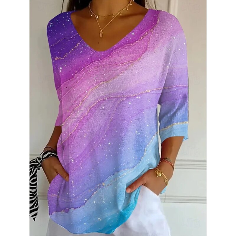 Women's Blouse Floral Graphic Vintage Stylish Classic 3/4 Length Sleeve V Neck Regular Tops Daily Black And White Black Pink Purple Green Summer Spring Fall3