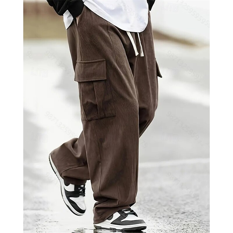 Men's Sweatpants Corduroy Pants Trousers Cargo Sweatpants Drawstring Pocket Elastic Waist Plain Comfort Sports Outdoor Daily Fashion Casual Black Camel Micro-elastic3