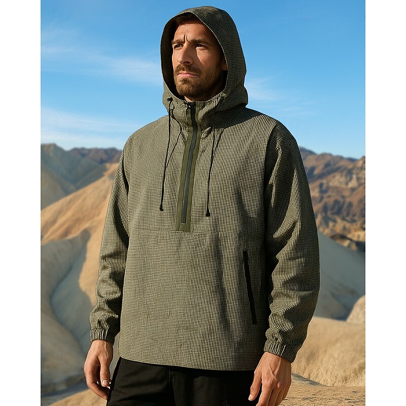 Men's Windbreaker Hiking top Long Sleeve Hooded Top Outdoor Waterproof Windproof Polyester Army Green Traveling Athletic Running3