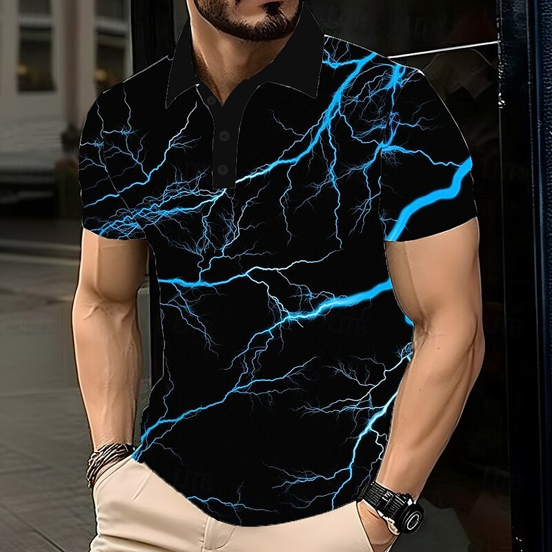 Men's Lightning Polo Short Sleeve Polo Shirts Lapel Casual Athleisure Daily Wear 3D Print Buttons Summer Blue Purple Green3