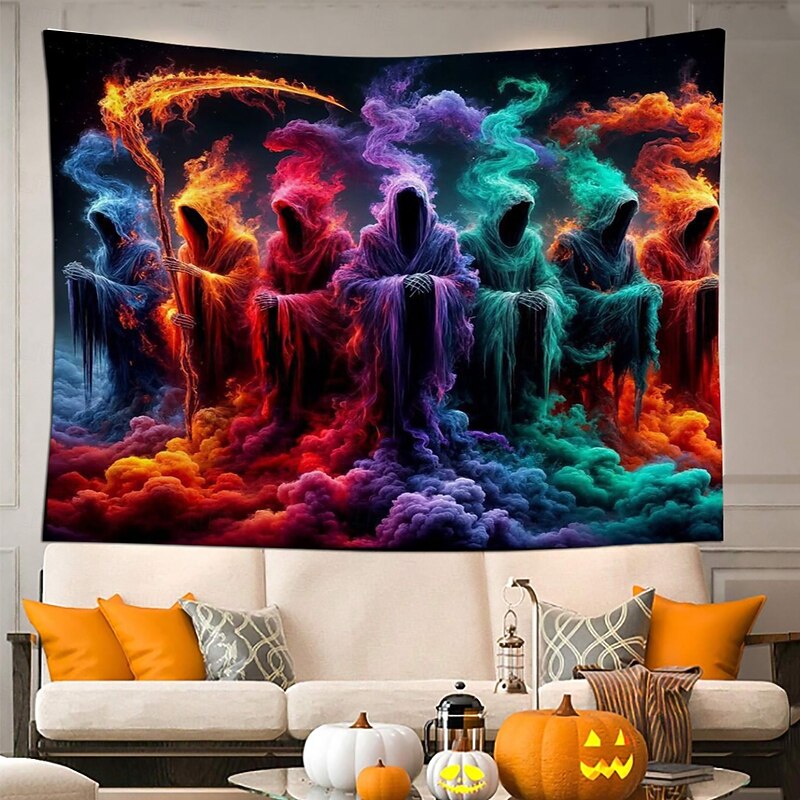 Halloween Skeleton Tapestry – Creepy Graveyard Scene Wall Hanging with Undead Skeletons Rising from Tomb, Horror Wall Decoration for 2025 Halloween Bedroom or Party deco4
