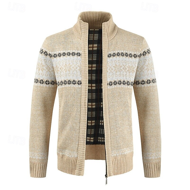 Men's Sweater Dress Sweater Cardigan Sweater Zip Sweater Knit Sweater Ribbed Knit Regular Tops Knitted Ribbed Plain Stand Collar Fashion Shawls Business Casual Clothing Apparel Fall Winter Blue khaki3