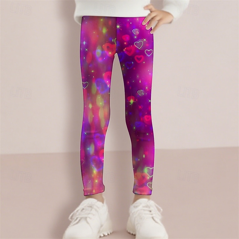 Girls' 3D Heart Pants Leggings Spring Fall Cute Basic Kids 4-12 Years Outdoor Casual Daily Regular Fit