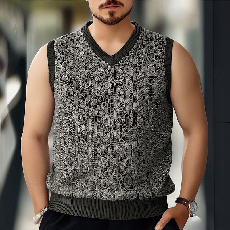 Men's Sweater Vest Dress Sweater Pullover Sweater Jumper Vest Knit Sweater Ribbed Knit Regular Tops Jacquard Knitted Color Block V Neck Fashion Casual Vacation Daily Wear Clothing Apparel Fall Winter2