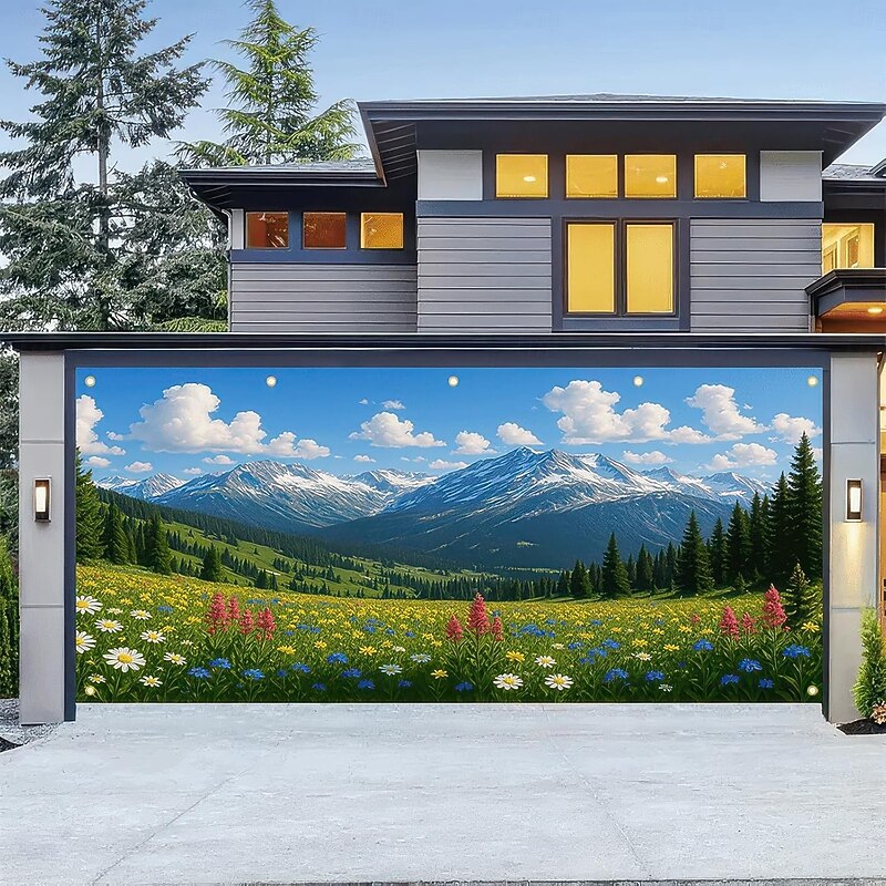Tapestry Garage Door Cover Large Hanging Backdrop Nature Mountain Forest Rustic Cottagecore 3D Party Outdoor Shooting Backgrounds Front Door Home Decor