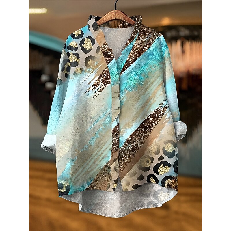 Women's Blouse Graphic Geometric Elegant Active Vintage Long Sleeve V Neck Daily Holiday Ruffle Red Royal Blue Blue Purple Green Summer Spring Fall3