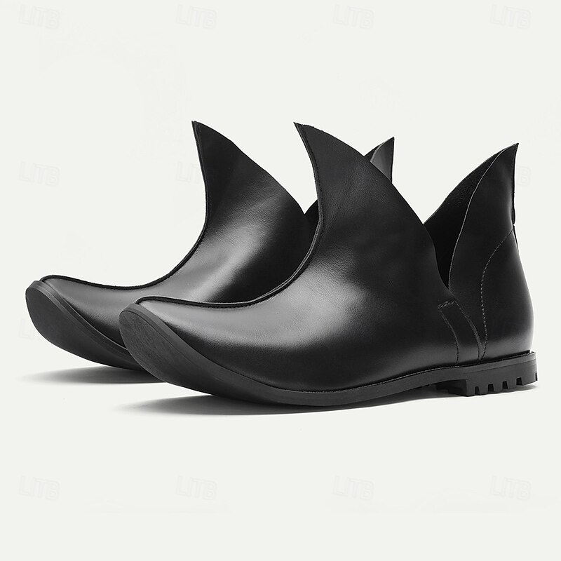 Men's Black Faux Leather Elf Style Pointed Toe Ankle Boots – Unique Fantasy Design Costume Shoes for Halloween, Cosplay and Themed Parties4