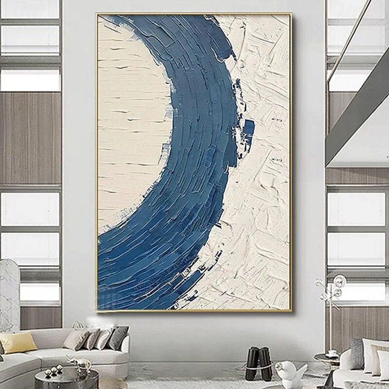 High Quality Handmade Blue White Abstract Texture Thick Oil Painting Wall Nordic Poster Art Unframed Modern Home Murals Hand Item Decor Living Room