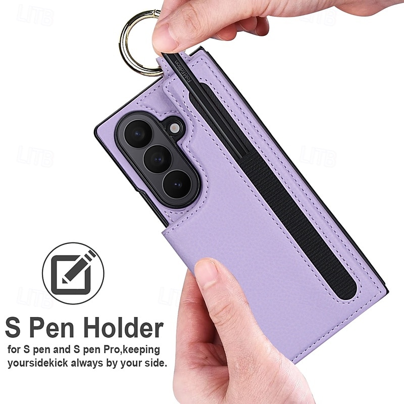 Phone Case For Samsung Galaxy Z Fold 7 Z Fold 6 Z Fold 5 Z Fold 4 Back Cover Kickstand Card Slot Ring Buckle Retro TPU PU Leather2