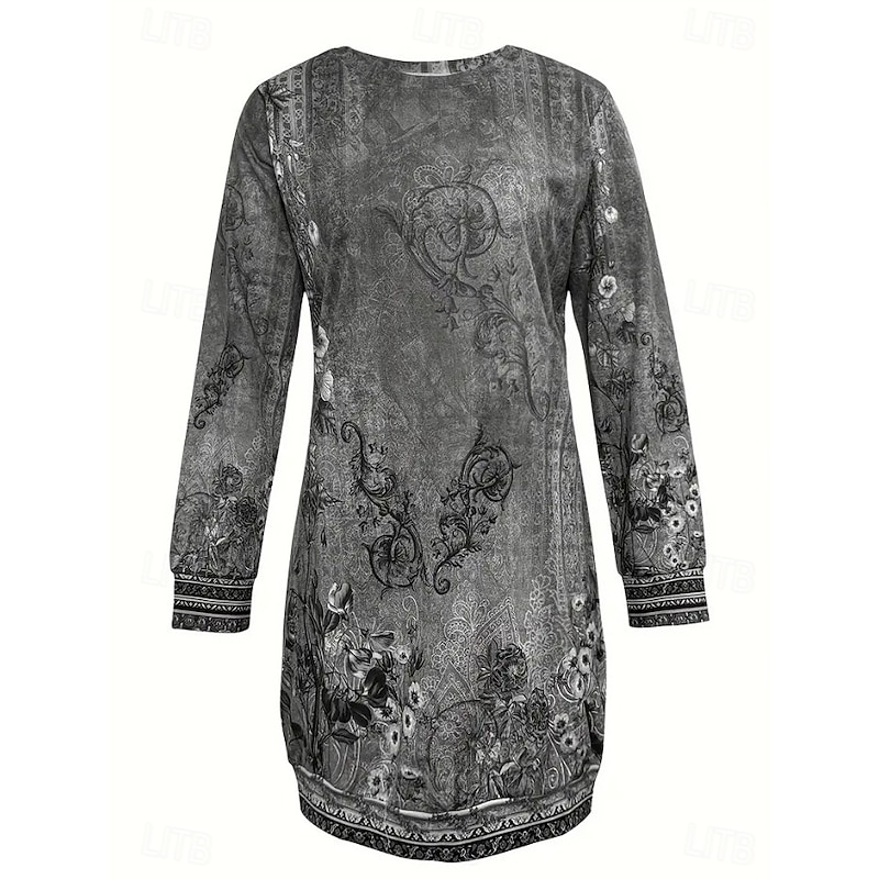 Women's Sweatshirt Dress Mini Dress Shift Dress Vacation Casual Birthday Daily Sports Regular Fit Floral Graphic Striped Long Sleeve Crew Neck Pink Gray Fall Winter4