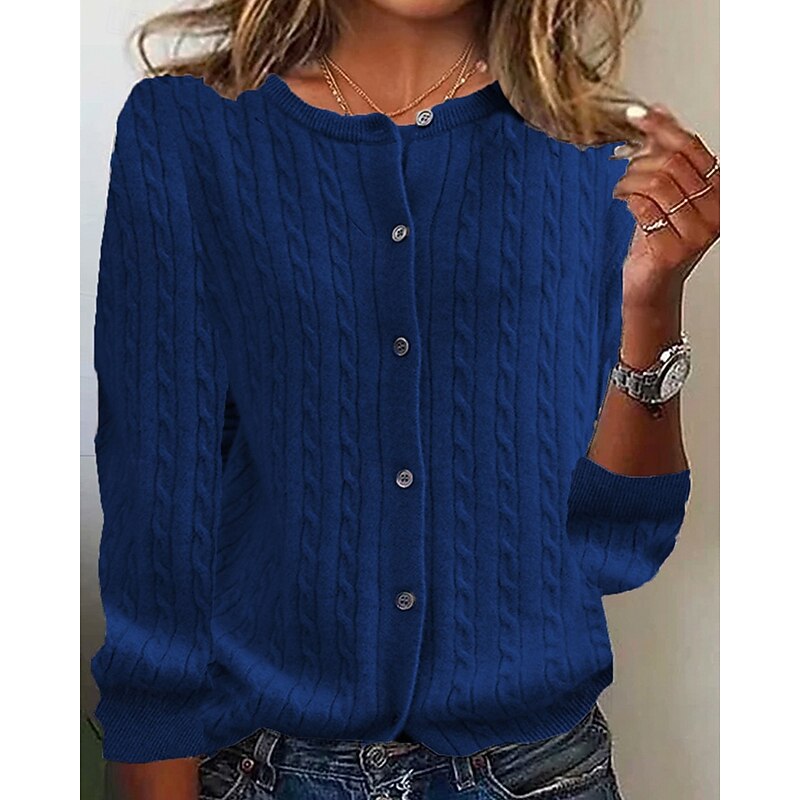 Women's Sweater Cardigan Fashion Streetwear Daily Solid Color Ribbed Open Front Knitted Long Sleeve Regular Tops Knit Holiday Going out Weekend Black Wine Fall Winter3
