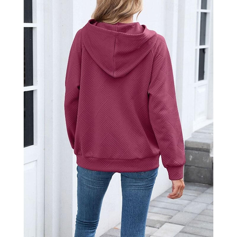 Women's Texture Sweatshirt Pullover Hoodie Sweatshirt Plain Streetwear Casual Long Sleeve Hooded Regular Tops Street Going out Pocket Black Pink Wine Gray Fall3