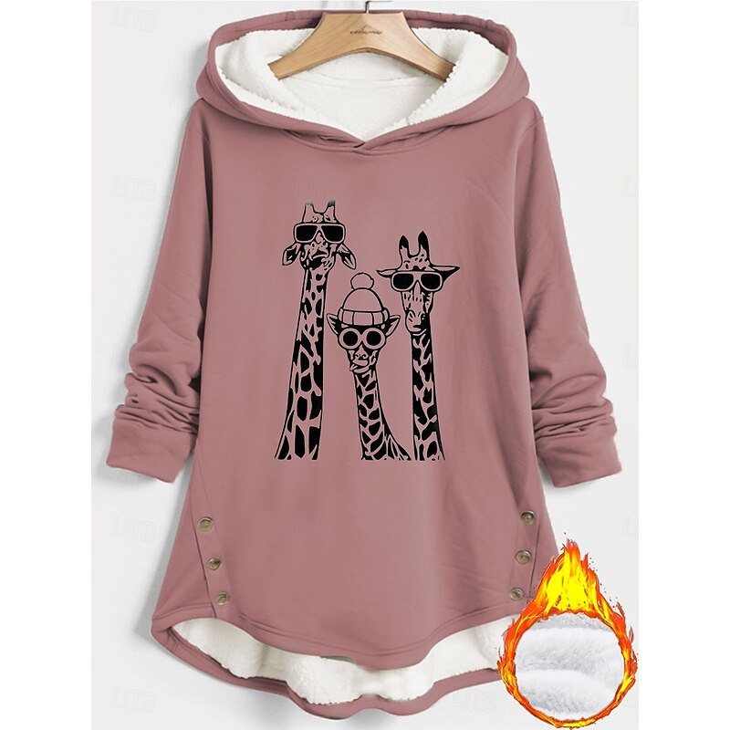 Women's Hoodie Sweatshirt Pullover Fleece Lined Warm Pajamas Hoodies Graphic Animal Warm Casual Fuzzy Long Sleeve Hooded Long Tops Casual Sports Print Black Pink Red Blue Gray Fall2