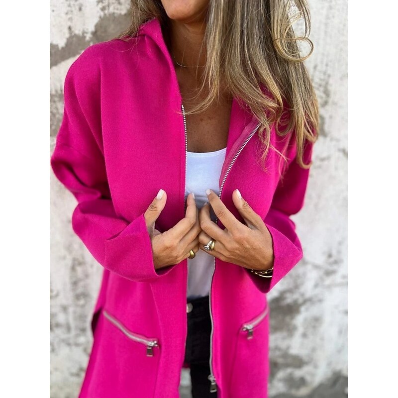 Women's Hoodie Jacket Comfortable Breathable Zipper Pocket Fashion Daily Plain Outdoor Casual Daily Zipper Regular Hooded Regular Fit Long Sleeve Outerwear Fuchsia Gray Spring Fall3