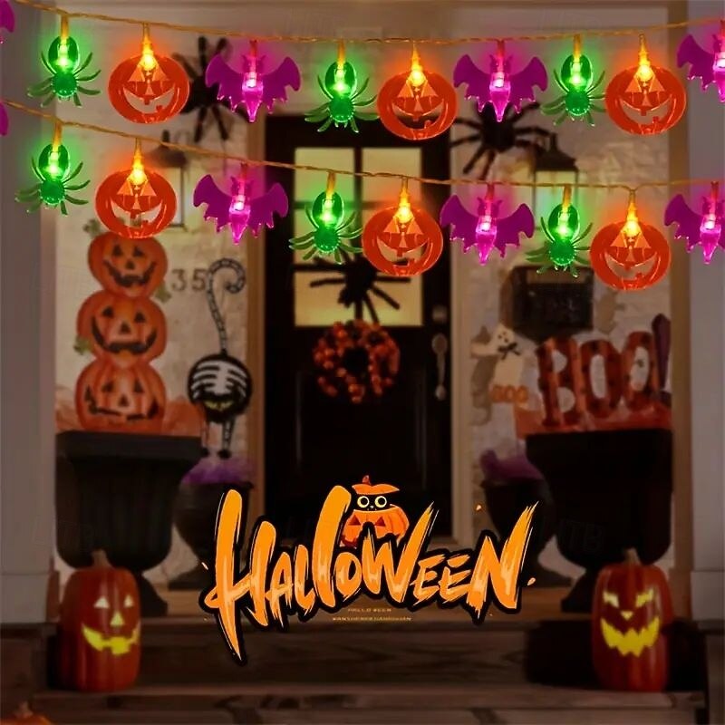 Halloween Spider Pumpkin Bat LED String Lights 1.5m 10LEDs Battery Powered Halloween Party Balcony Garden Porch Room Indoor Outdoor Decoration2