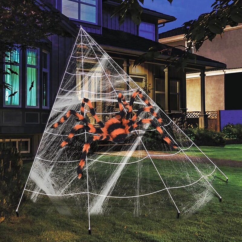 Halloween Spider Decoration Halloween Hairy Spider with Eyes Realistic White Spider Props for Haunted Houses Gardens - Main Image