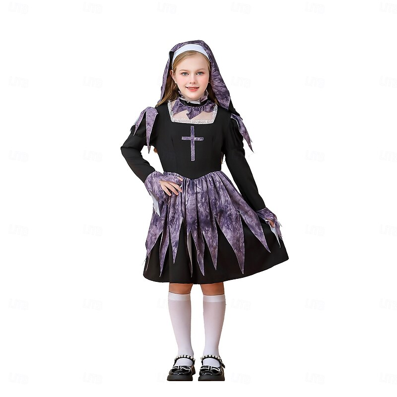Nun Halloween Dress Costume Fancy Costume Cosplay Lolita Punk & Gothic Kid's Girls' Halloween Carnival Performance Party Easy Halloween Costumes Dress Up2