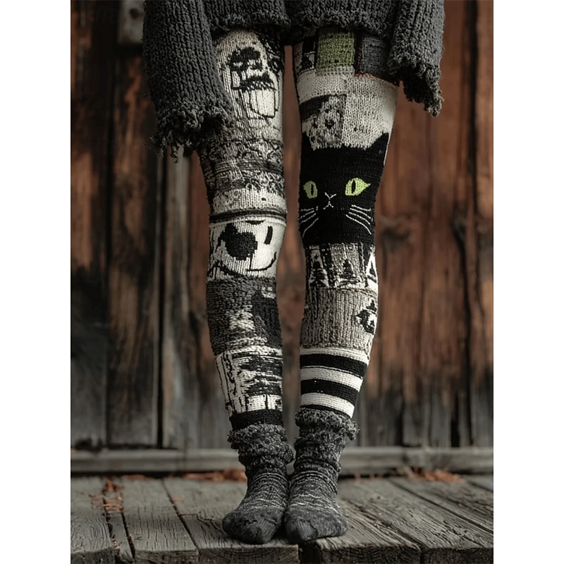 Women's Pants Trousers Leggings Cozy Leggings Streetwear Casual Full Length High WaistPantsHalloween Cat Elastic Waist Print Breathability Comfortable Stretchy Vacation Street Daily Wear Black Summer