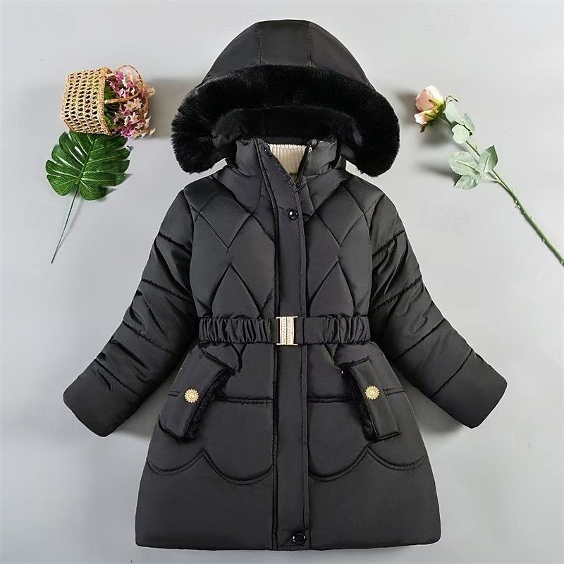 Kids Girls' Puffer Jacket Solid Color Fashion Pocket School Coat Outerwear 4 years+ Fall Black Pink Red2