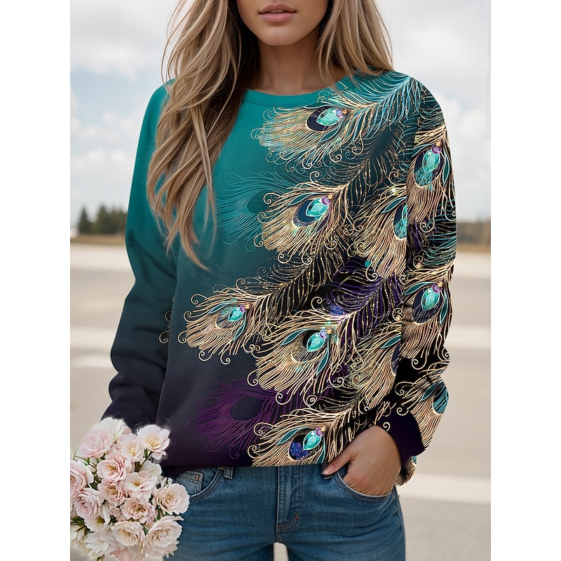 Women's Sweatshirts Graphic Animal Casual Long Sleeve Crew Neck Regular Tops Street Casual Holiday Print White Yellow Blue Green Spring Fall Winter2