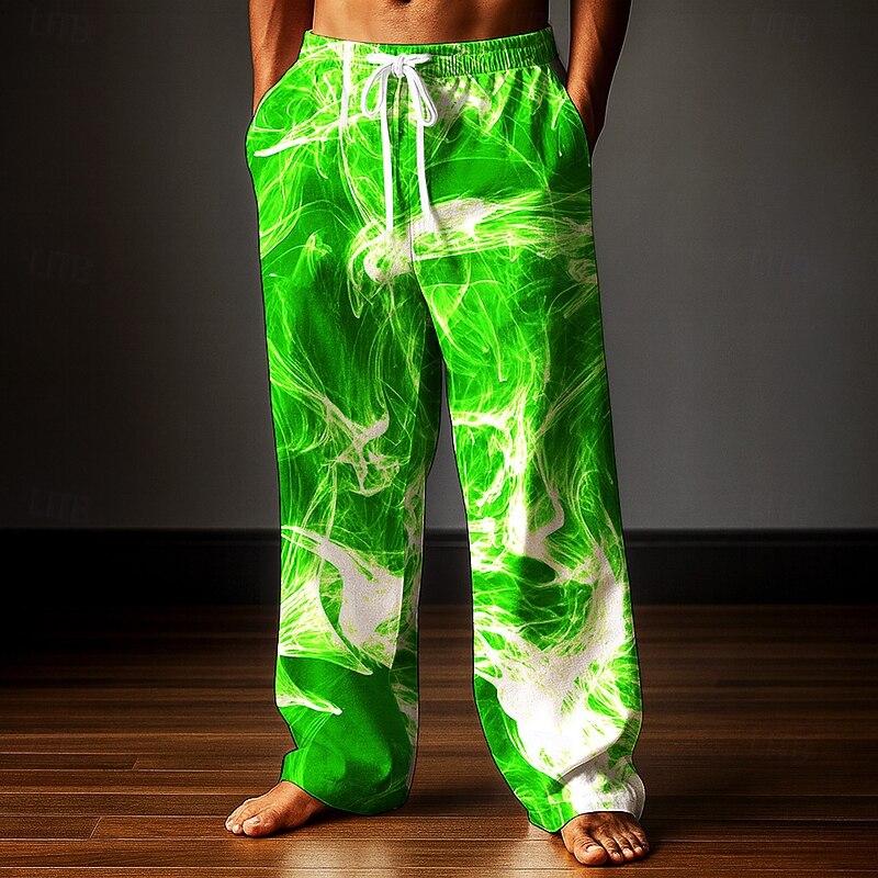 Halloween Men's Smoke Halloween Costumes Trousers Baggy Pants Casual Pants Mid Waist Dark Gothic Style Holiday Elastic Drawstring Waist Linen-Like Pants with Pockets Spring Fall 3D Print Blue Purple2