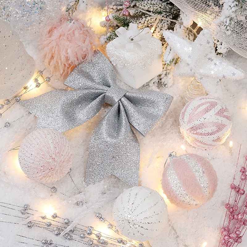 18 pcs Christmas Tree Balls Baubles Ornaments, Xmas Decoration, Pink Premium Foam Balls & Tree Top Star Hanging Set3