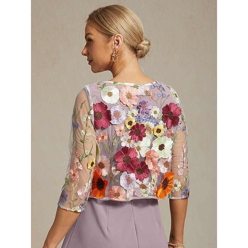 Women's Lace Tops Elegant Tropical Crew Neck Rainbow Summer2