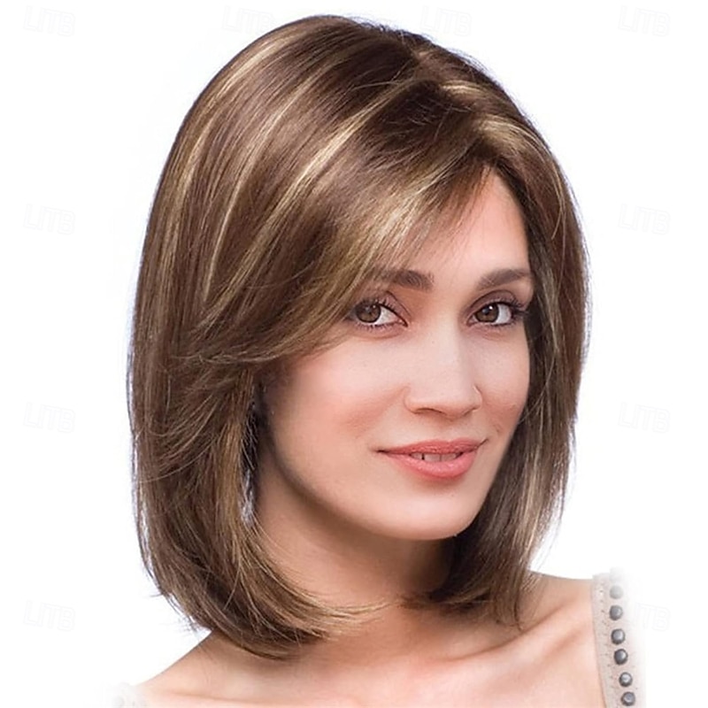 Bob Wig with Bangs for Women Short Brown Straight Bob Wigs Shoulder Length Heat Fiber Hair Wigs Cosplay Wig for Girl2