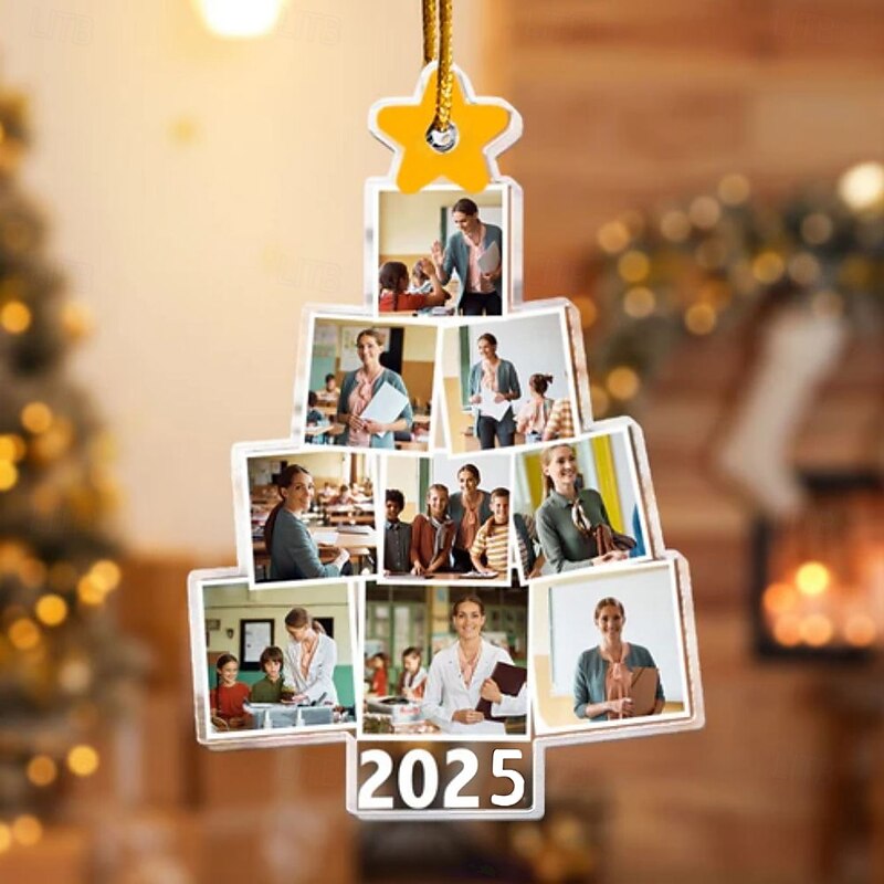 Personalized Christmas Tree Teacher Photo Ornaments Acrylic 2D Custom Picture Frame Decor Christmas Tree Xmas Decoration Hanging Pendant Gifts for Family and Friends2