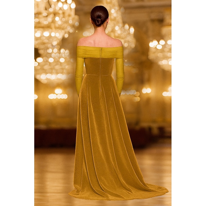 Black Velvet Mermaid / Trumpet Stretch Velvet Evening Gown with Overskirt Elegant Dress Formal Wedding Sweep / Brush Train Sleeveless Off Shoulder Tulle 20253