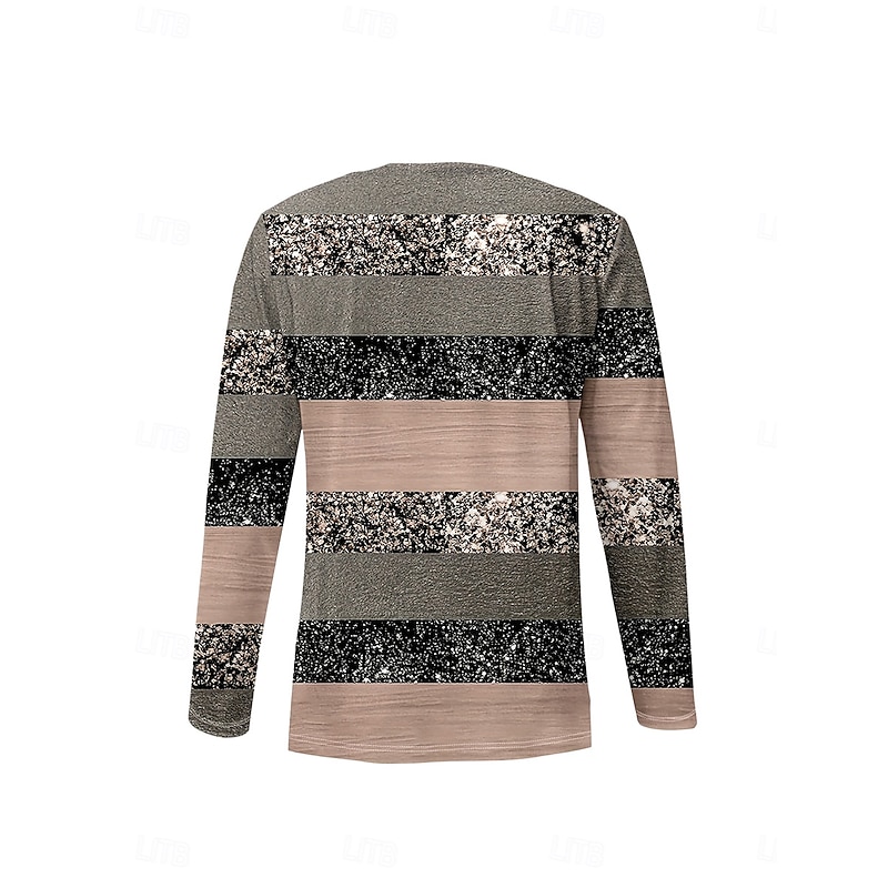 Women's T Shirt Graphic Geometric Striped Vintage Stylish Classic Long Sleeve Crew Neck Round Neck Regular Tops Daily Print Khaki Spring Fall Winter2