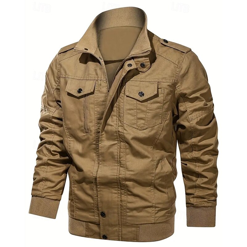 Men's Utility Jacket Cargo Jacket Vacation Daily Warm Pocket Fall Winter Plain Fashion Classic Lapel Regular Black Khaki Army Green Jacket3