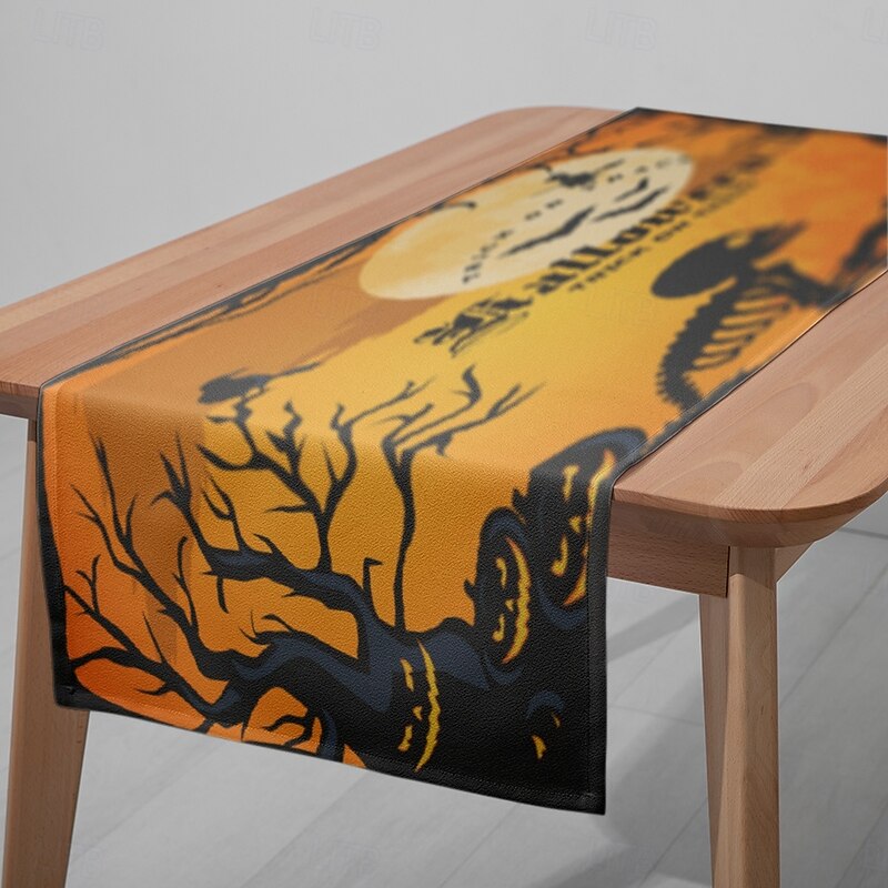 Halloween Moon Table Runner - Digital Printed Rectangular Tablecloth 33x180cm, Spooky Celestial Decor for Restaurant & Banquet Dining