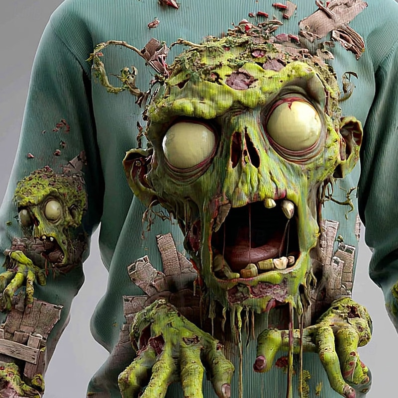 Halloween Men's Cool Skulls Pullover Sweater Jumper Knitwear Crewneck Casual Vacation Daily Festival 3D Print Keep Warm Long Sleeve Spring Fall Winter Dark Green Purple Green4