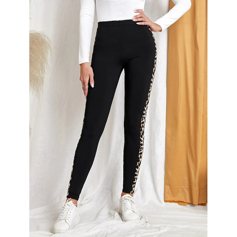 Women's Leggings Vacation Vintage Fashion Full Length High Waist Graphic Leopard Printing Thermal Warm Soft Breathable High Elasticity Outdoor Vacation Street Khaki Spring Fall Winter Slim Fit4