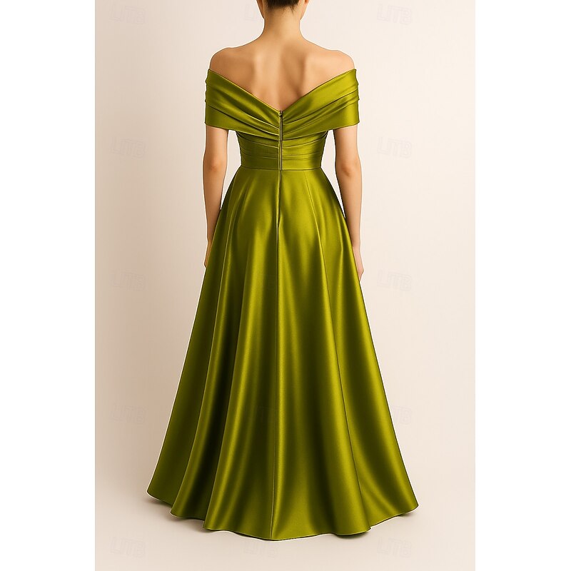 A-Line Evening Gown Elegant Formal Dress Formal Wedding Floor Length Sleeveless Off Shoulder Stretch Satin with Pleats Ruched Slit 20254